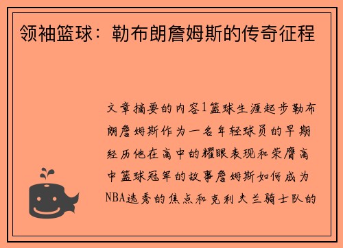 领袖篮球：勒布朗詹姆斯的传奇征程
